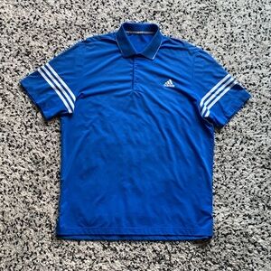 Adidas Polo Shirt Blue White Three Stripe Sleeve Lightweight Stretch Size Large